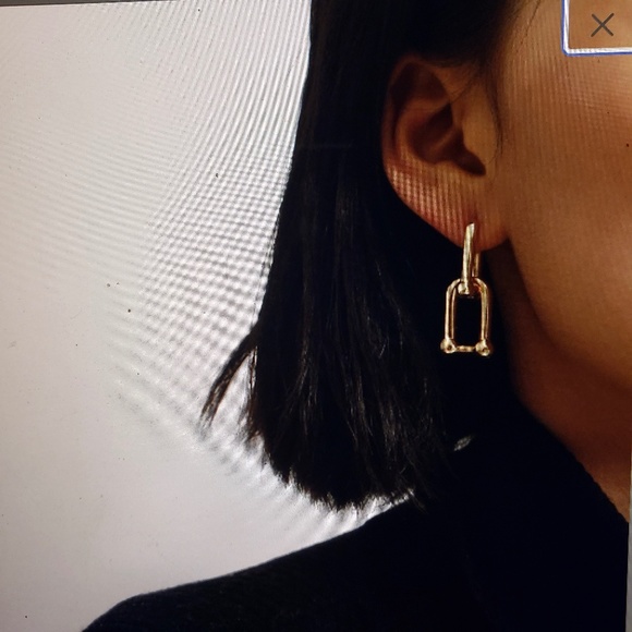 Geometric Lock Clip 14k Gold Plated U-Link  Earrings - Picture 3 of 3